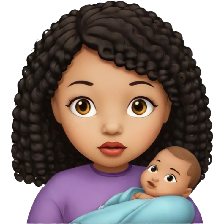 light brown skin tone, very adorable baby, with big plump lips, long long lashes, black curly bob, brown eyes, emoji