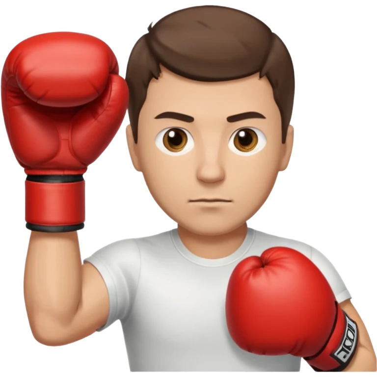 Rapaz de 39 anos ,cabelo castanho médio ,olhos castanho claro , cabelo corte malet, com uma luva de box na mão emoji