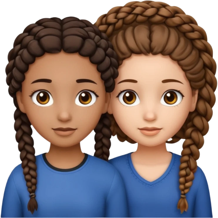 2 girl best friends. One is black with braids and brown eyes. One is white with curly brown hair with brown eyes. emoji