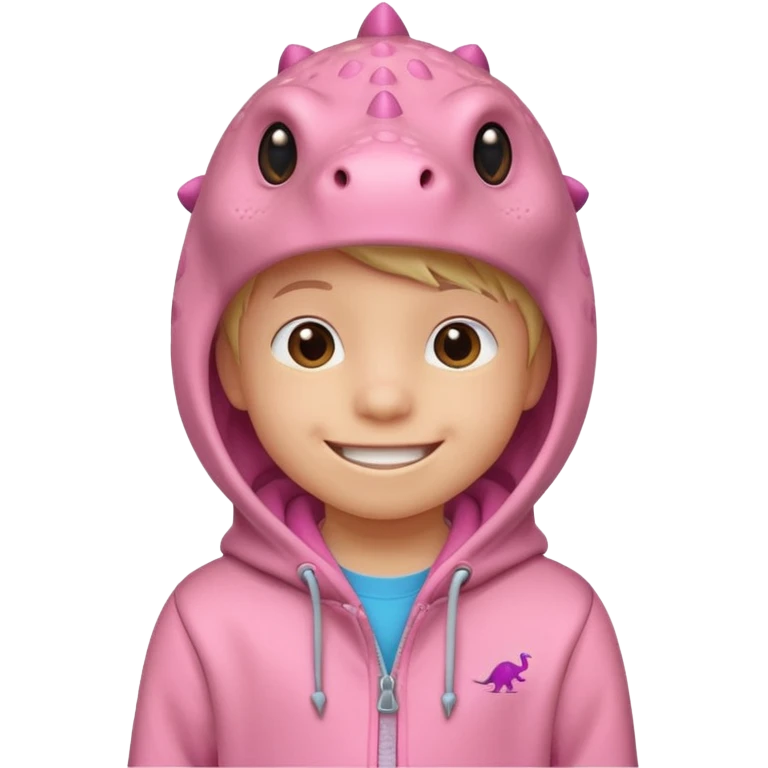 kid in pink dinosaur hoodie emoji