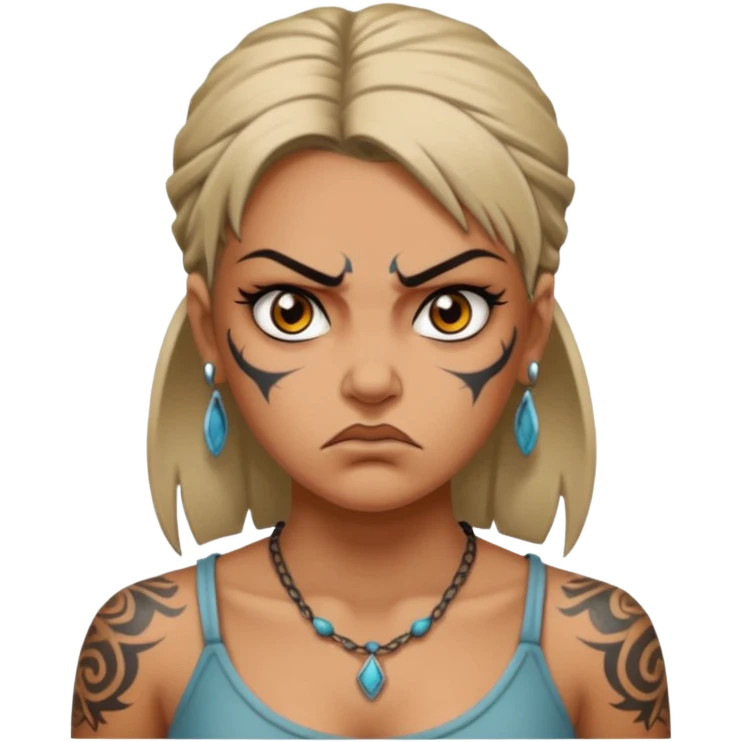 ancient angry girl Tattooed, not wearing necklace emoji