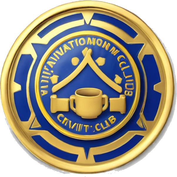 a civitan international mens club pin. it should be gold with blue accents, the word civitan should be displayed on it, and it should also ave the civitan logo. emoji