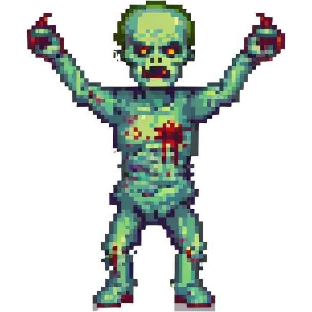an angry zombie, arms up, bloody and crooked emoji