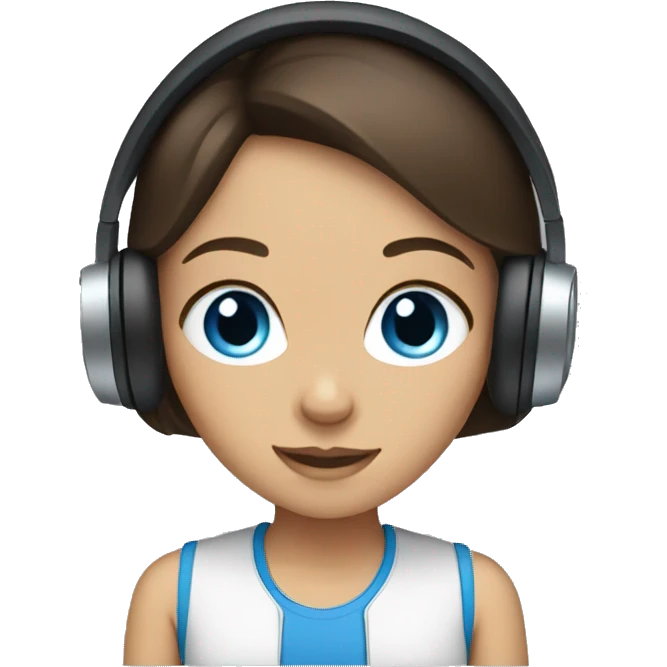 Brunette girl blue eyes with headphones emoji