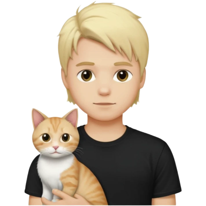 sexy boy with blond rozcuchanými hair and black t-shirt with cat  emoji