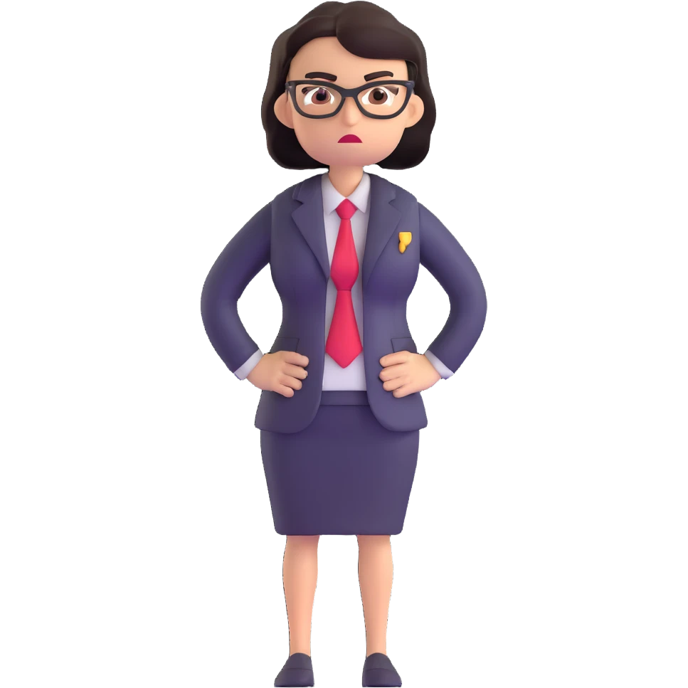 full body angry profesora without glasses with hands on hips emoji