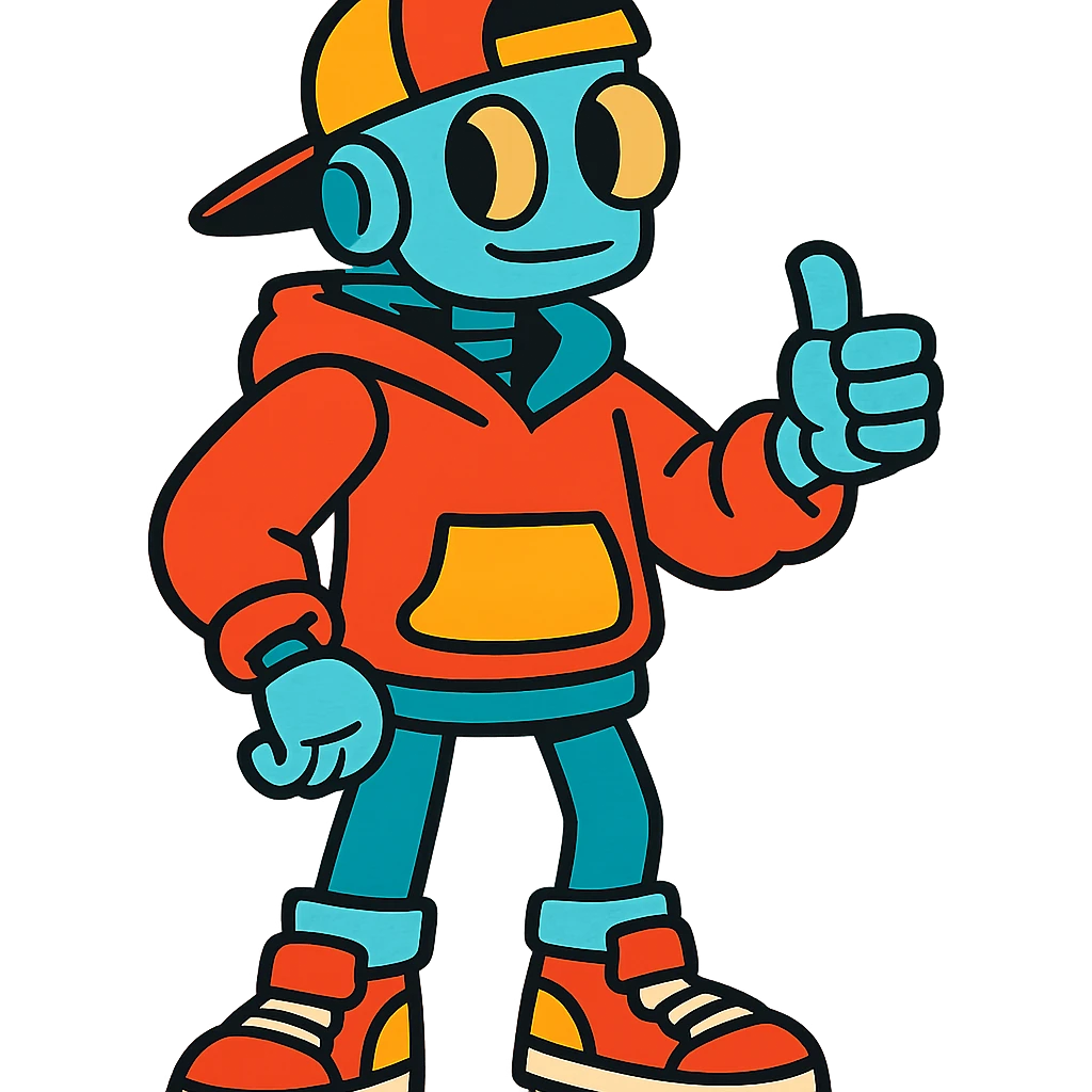 A teenage robot in bright teenage clothes and sneakers emoji