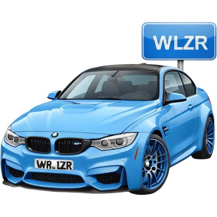 Make me an emoji with a blue bmw M3 and some kind of sign that says ‘W LZR’ emoji