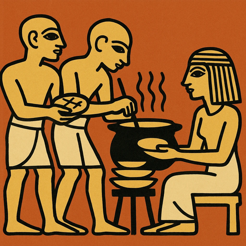 ancient Egyptian cooking scene in hieroglyphic style emoji