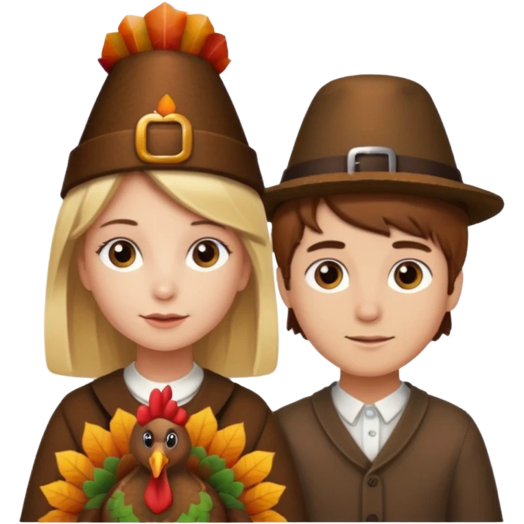 Blonde girl and brown hair boy at Thanksgiving emoji