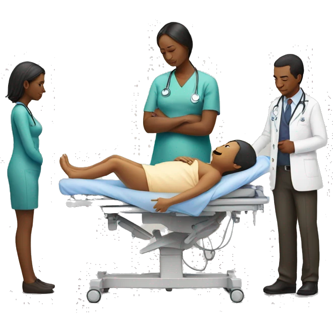 a woman gives birth and doctors stand nearby emoji