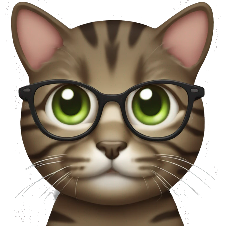 green eyes Dark-Brown Tabby cat with eyeglasses on emoji