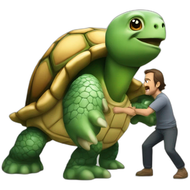 A very big turtle and a man fighting emoji