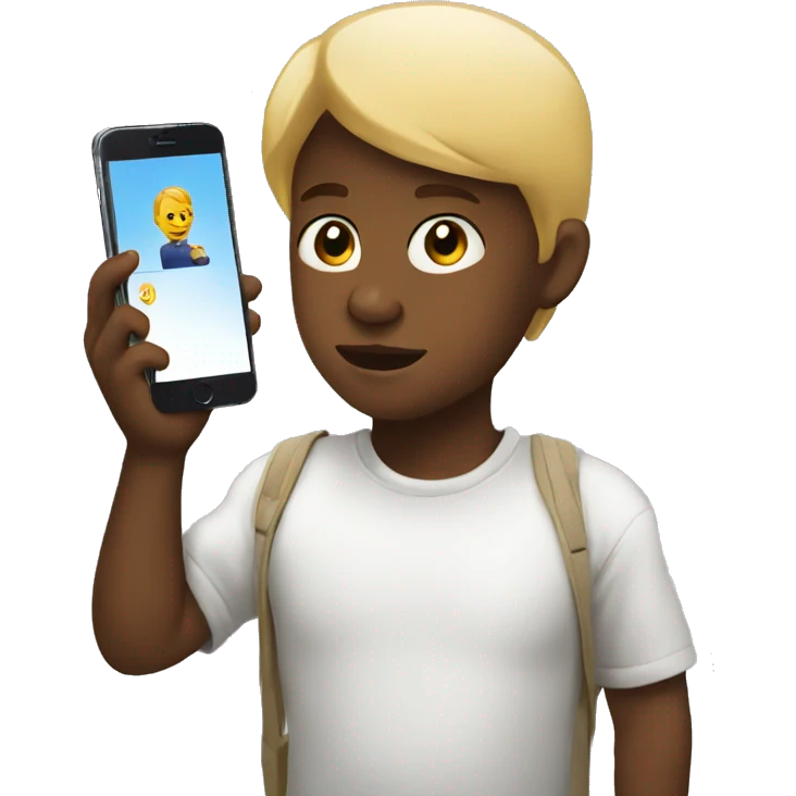 White child looking at a phone, front side emoji