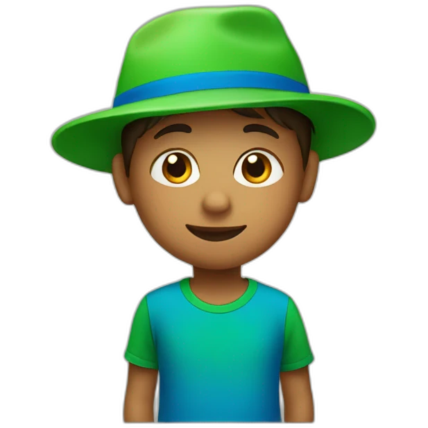 A little boy with a blue hat and a green t'shirt  emoji