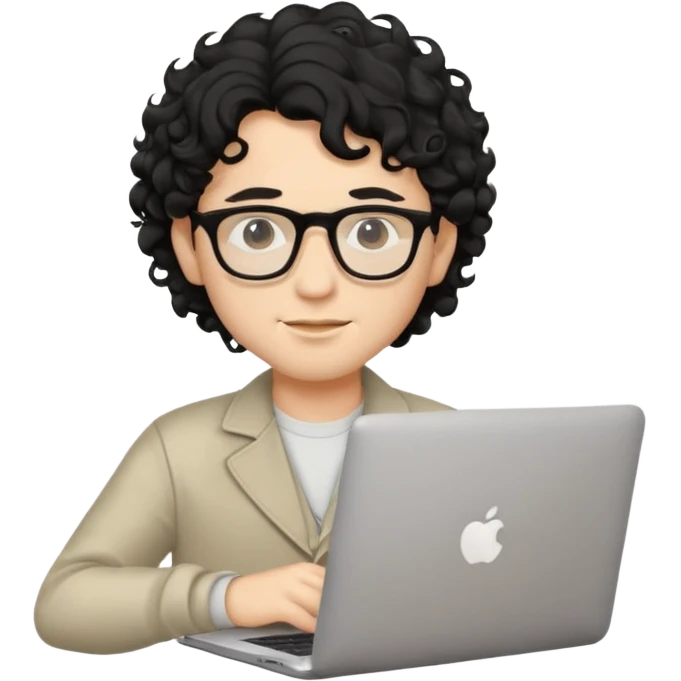 guy with wavy kinda curly black hair and light-to-medium skin tone like cream and glasses, with a macbook emoji