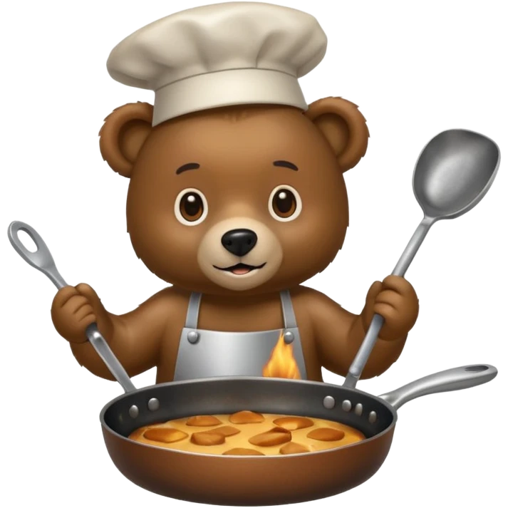 A bear cooking an iphone in a frying pan emoji