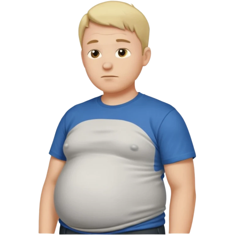 Male has bloated belly in t-shirt profile angle shot emoji