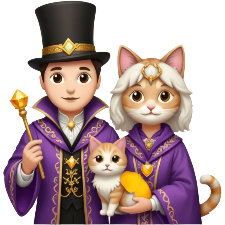 magician couple and their pet cat emoji