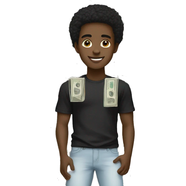Young black guy with amiri shirt holding a lot of cash  emoji