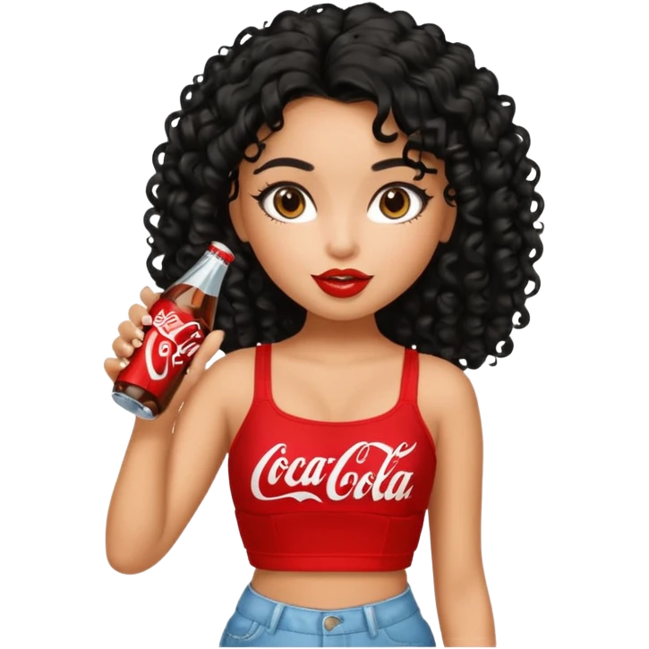 a pretty tan bratz girl with black curly hair drinking coca cola emoji