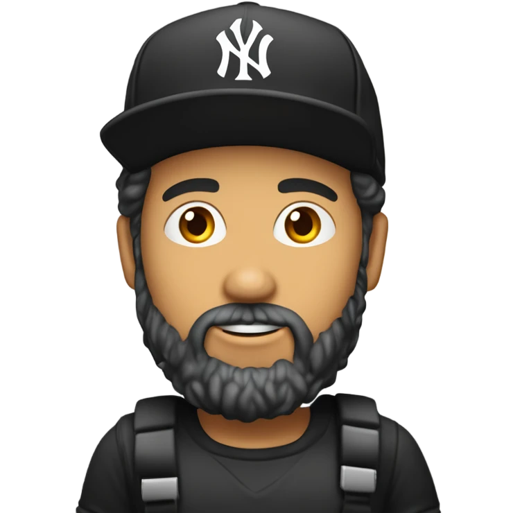 Homme blanc / cheveux courts noir / barbe courte / casquette noir yankees noir / avec une bière emoji