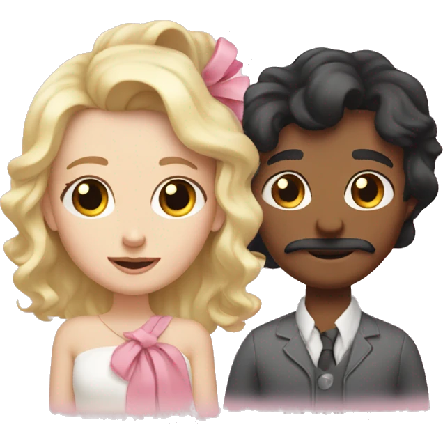White mom with long wavy black hair next to dad white with short blonde hair watching baby white with pink bow in her hair  emoji