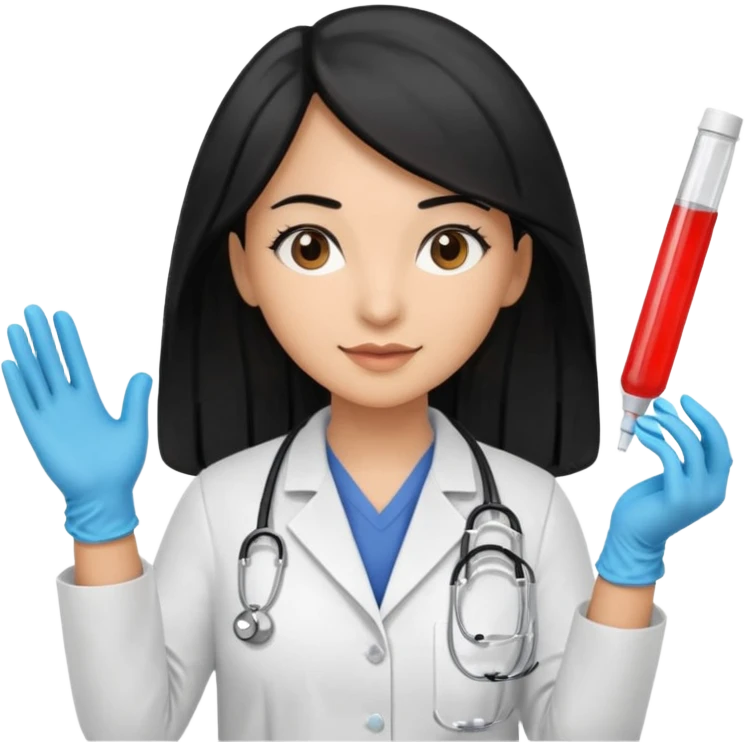 doctora con gauntes y marallilas e insumos lavoratorio pelo negro largo triguella emoji