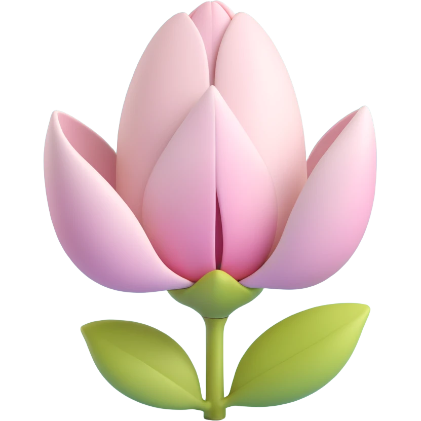 3D icon of a magnolia bud with gentle pastel colors, smooth and rounded style emoji
