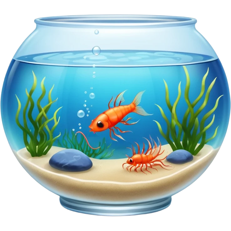 Fish Bowl Aquarium with a single Sea Monkey Atremia Shrimp in it emoji