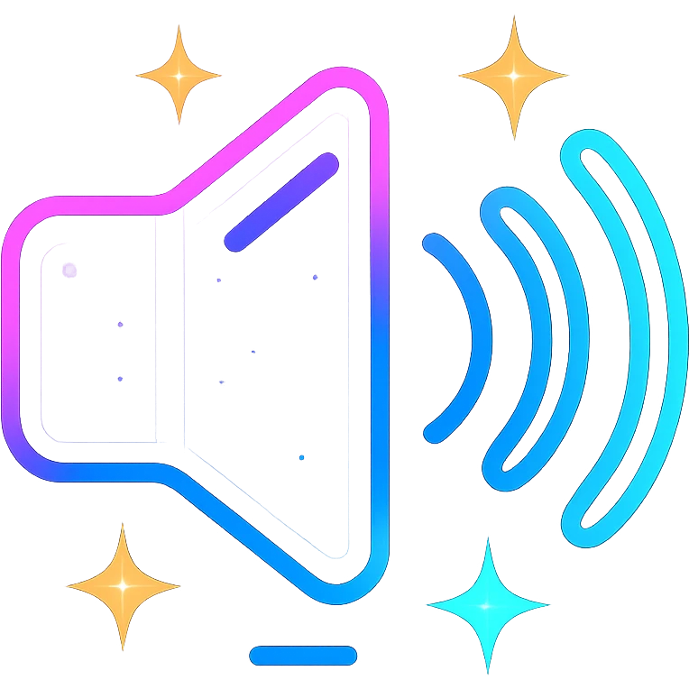 volume icon with dark purple, blue, and black base, bright accents, complex gradients, stars, bright neon border, elegant futuristic speaker symbol, glow and lighting effects, sophisticated futuristic icon style emoji