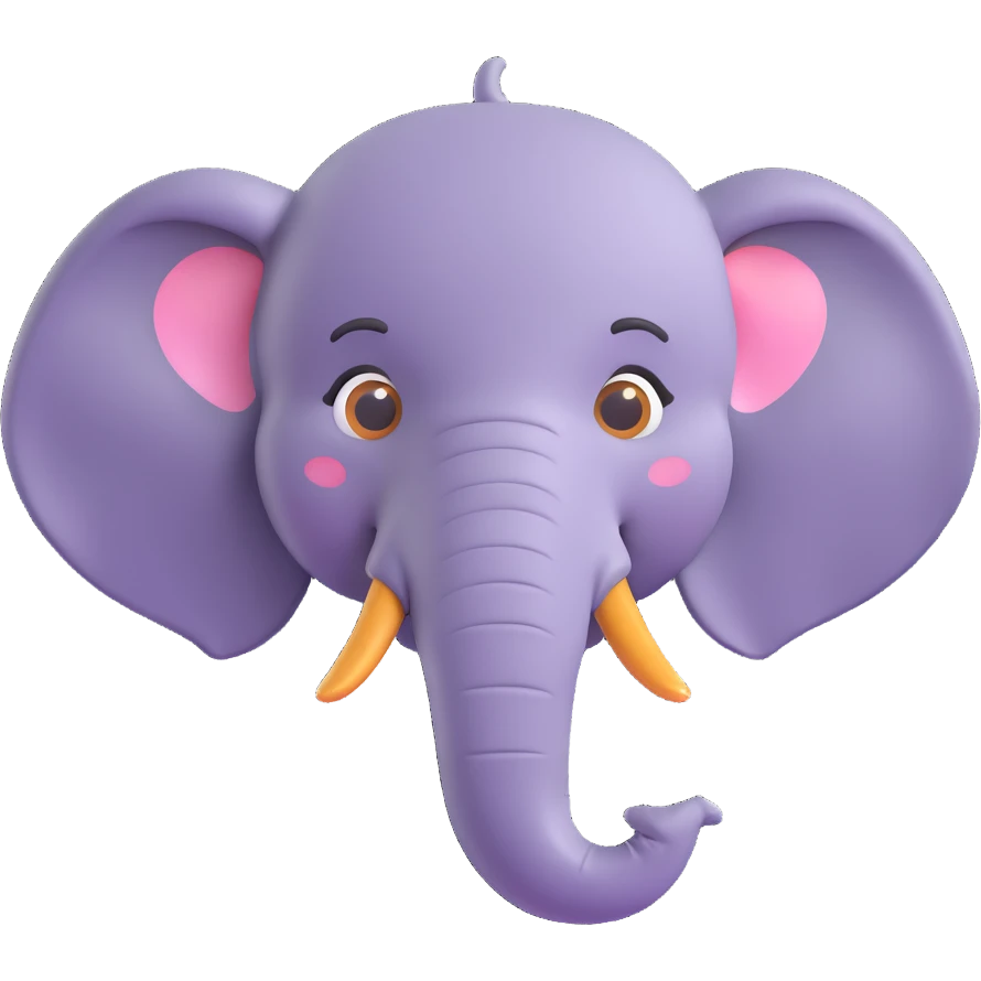 elephant head in 3D emoji style, soft shading, lively and expressive, suitable for app icon emoji
