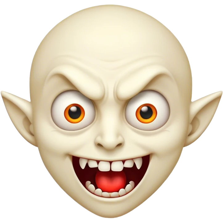Cinematic Comical Vampire Portrait Emoji, with a sharply stylized, slightly caricatured pale face accented with exaggerated fangs and overly dramatic wide eyes filled with comic shock, head tilted in a hilariously startled pose, simplified yet amusingly detailed, glowing with a soft mysterious glow and a playful outline capturing the quirky humor of a vampire in disbelief! emoji