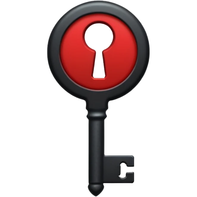 iOS sticker, dark key, black metal, red hole, minimal emoji