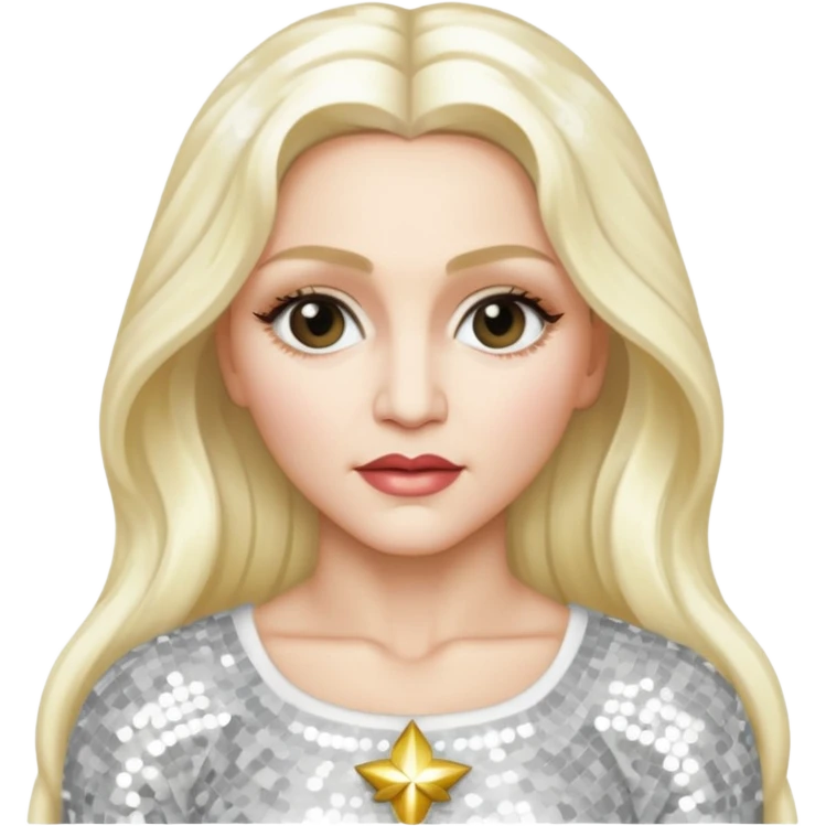 Madonna with long platinum blonde hair, white sequin outfit emoji