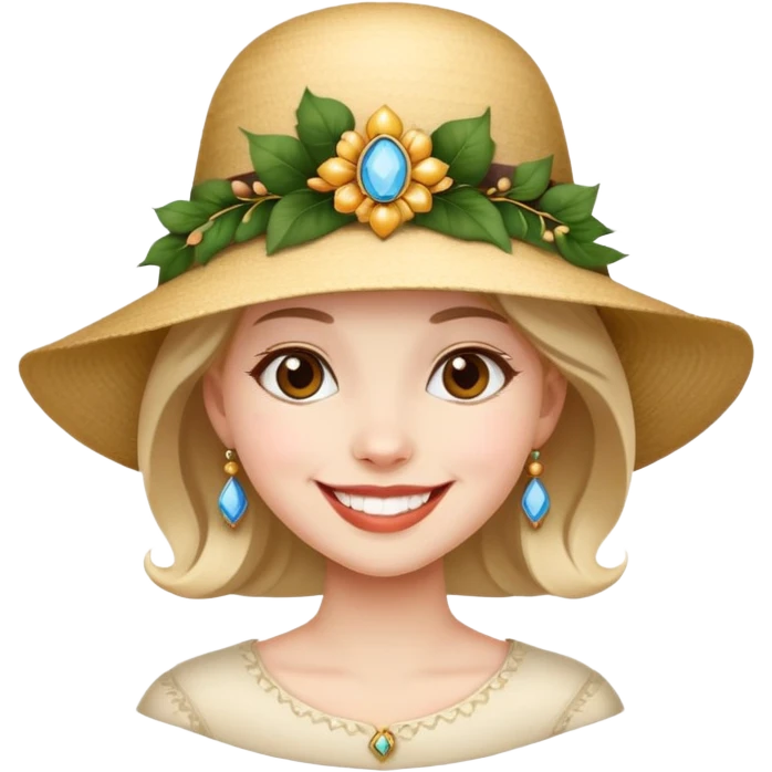 girl with a decorative, elegant hat, smiling emoji
