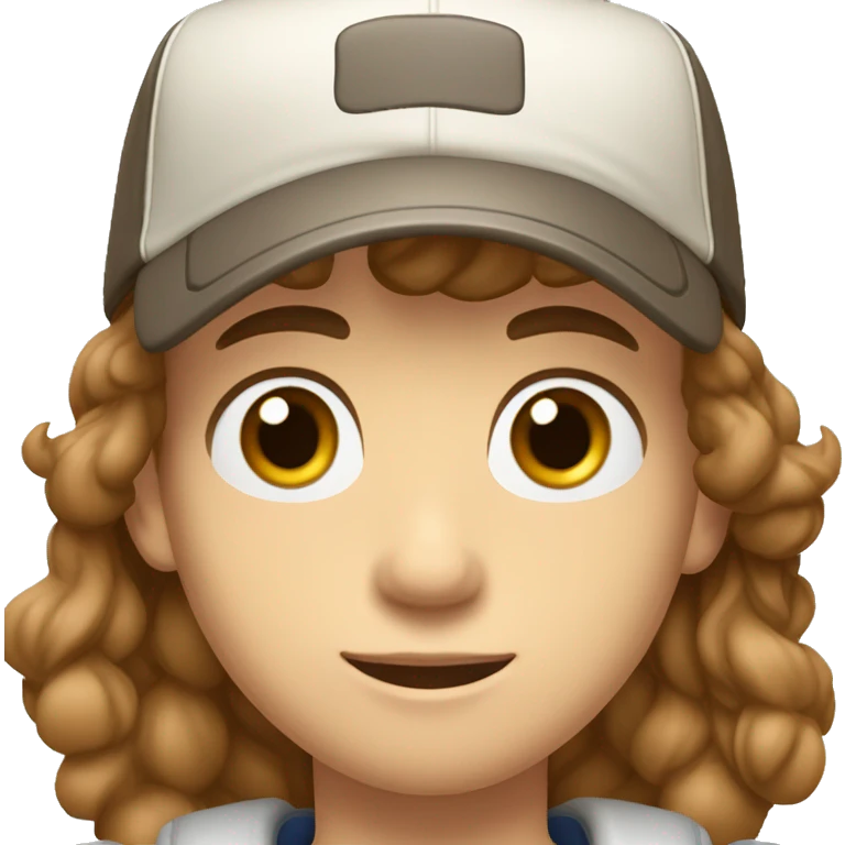 Teenager boy type italian, White skin, with baseball cap backwards with wavy brown hair (Which go down behind to the nape of the neck), Little bit dezoom emoji