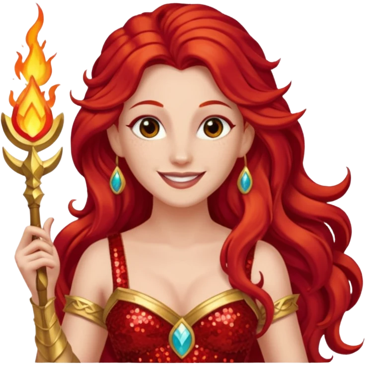 Vesta, Goddess of Hearth from Gods and Goddesses with long red hair, red sequin outfit emoji