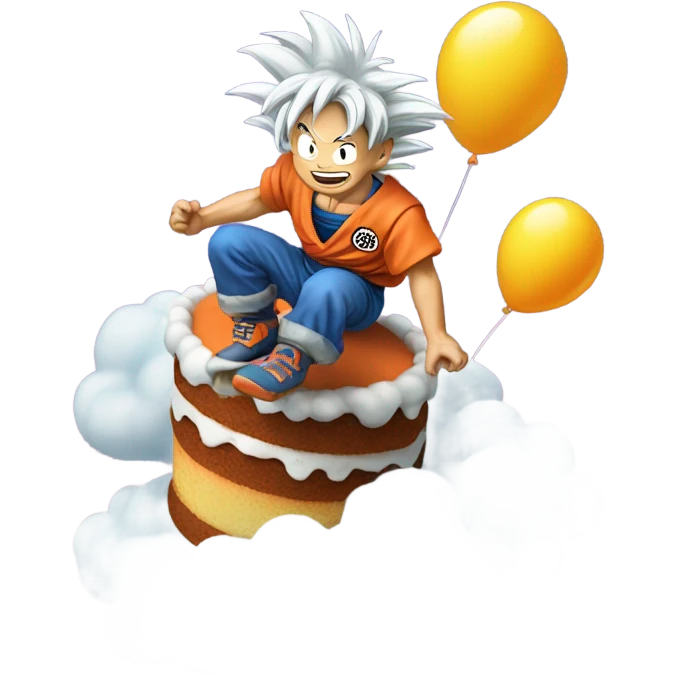 Happy birthday cake riding a cloud like goku emoji