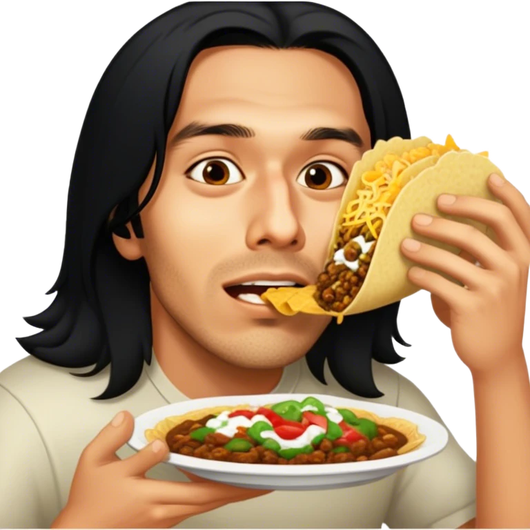 Guy with long hair eating mexican food emoji