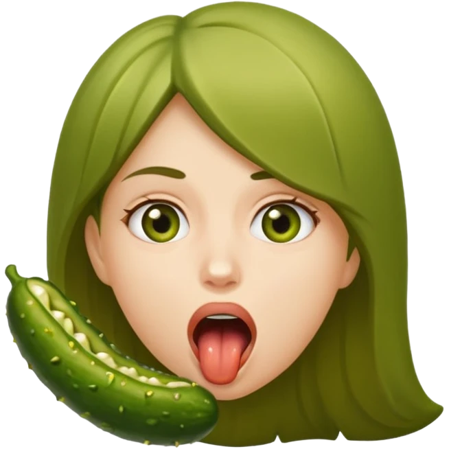A girl opening her mouth insanely wide with a pickle going down her throat  emoji