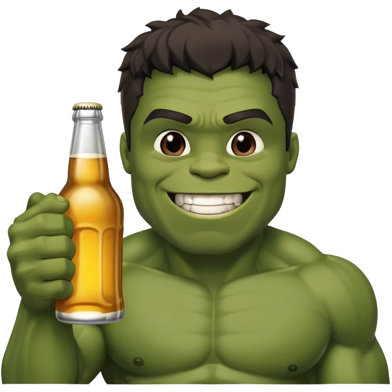 Hulk holding beer bottle hand up and smile hulk hear black  emoji