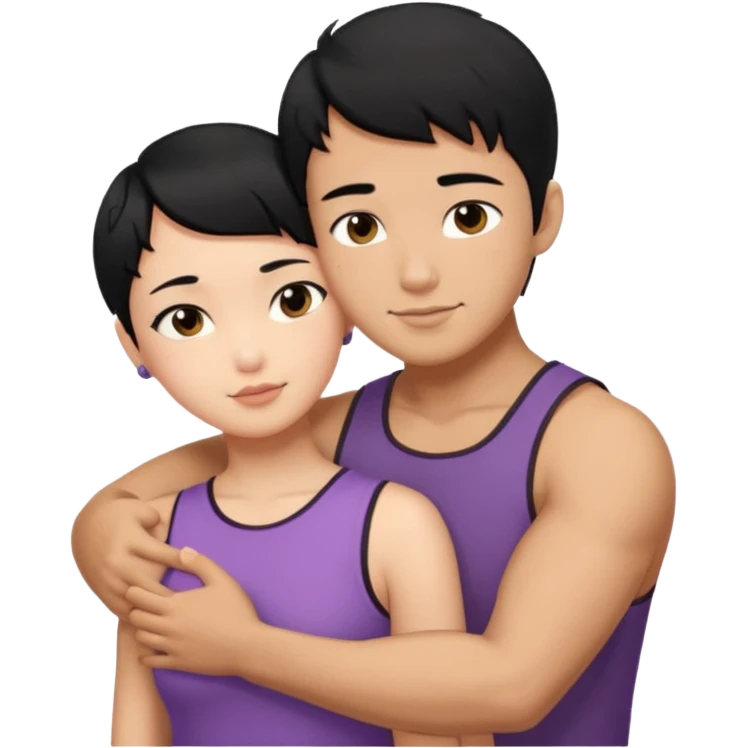 buff Asian Man black hair hugging girl with black pixie cut  emoji