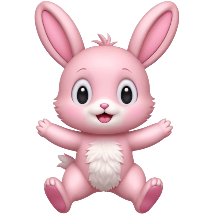 Exited pink bunny, kawaii chibi fluffy ears and body jumping of excitement  emoji