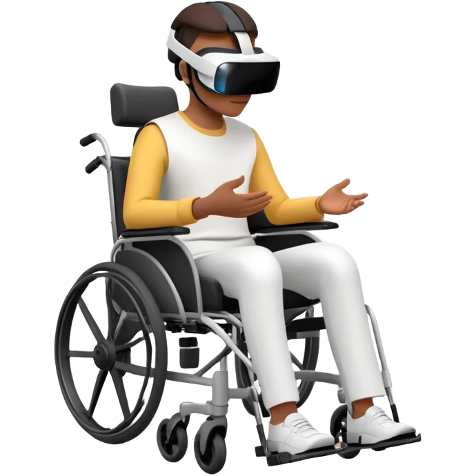 Create an emoji-style image in the Google Emoji design: a person in a wheelchair, wearing a Quest 3 VR headset on their head, with a simple white background. The style should be clean, minimalistic, and colorful, resembling Google's emoji aesthetic. emoji