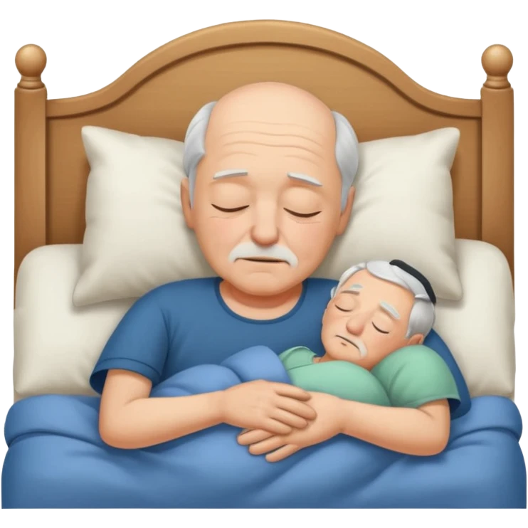 Un homme âgé qui dort paisiblement Les yeux fermés dans son lit emoji