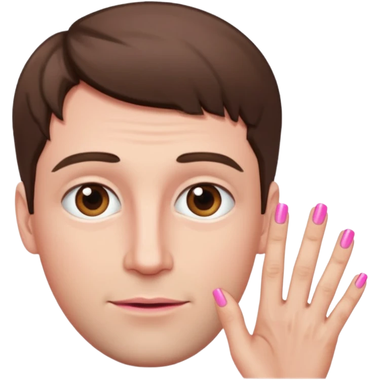 White man with short brown hair, long face, and pink nails like this 💅  emoji