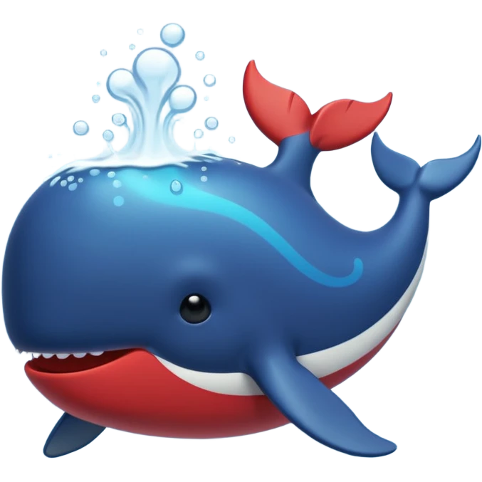 spouting whale emoji, in blue, red, green, black, yellow emoji