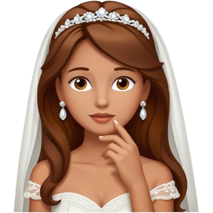 White tanned skin bride with brown hair with a chin on her face emoji