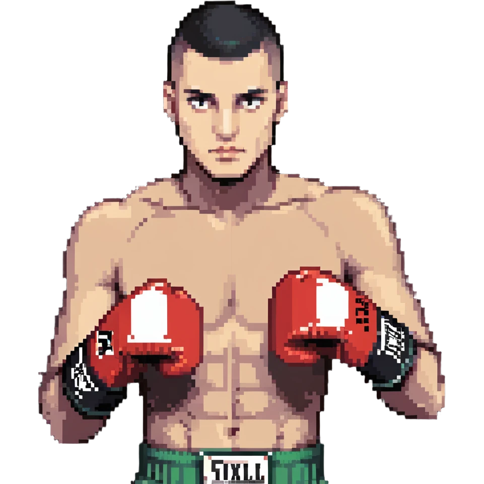 white man with dark hair, dark eyes, buzzcut faded haircut, wearing boxing gloves emoji